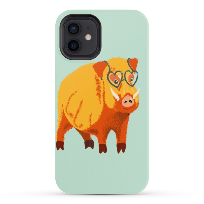 iPhone 12 StrongFit Cute Boar Pig With Glasses  by Boriana Giormova
