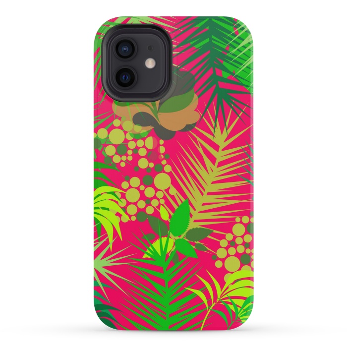 iPhone 12 mini StrongFit pink tropical pattern by MALLIKA
