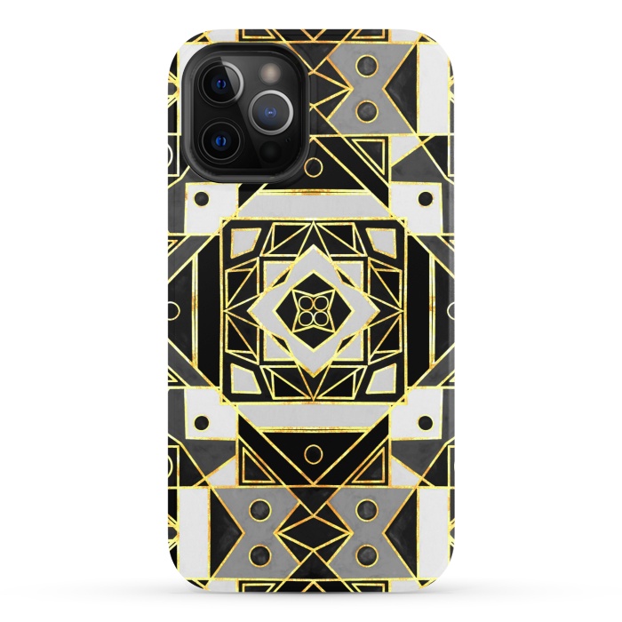 iPhone 12 Pro StrongFit Gold, Black & White Art Deco  by Tigatiga