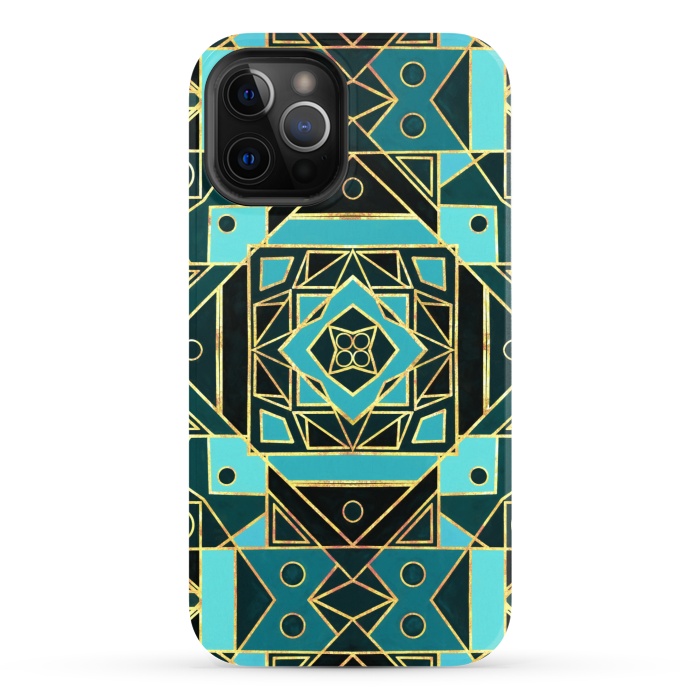 iPhone 12 Pro StrongFit Gold & Teal Art Deco  by Tigatiga