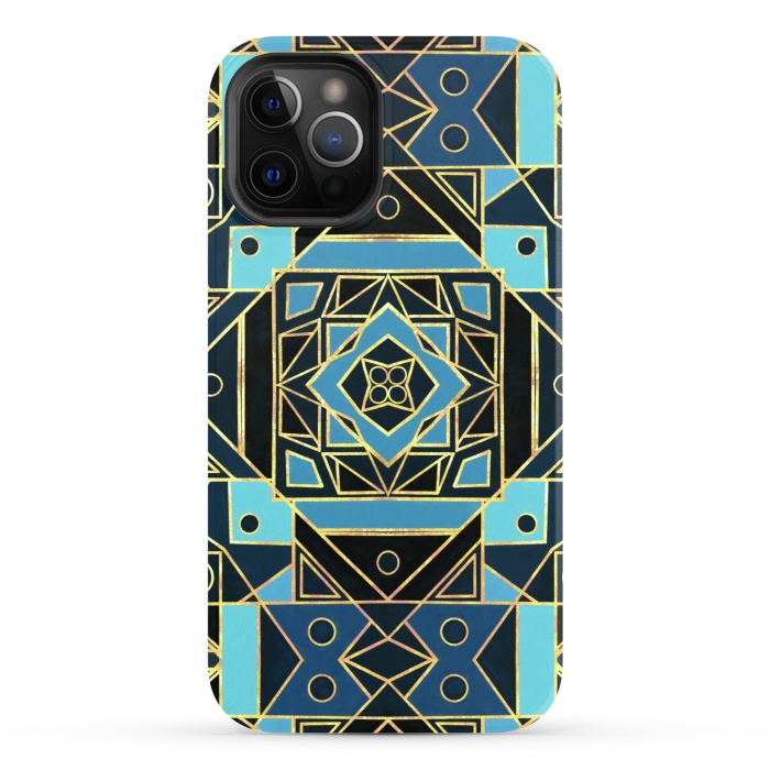 iPhone 12 Pro StrongFit Navy & Gold Art Deco  by Tigatiga