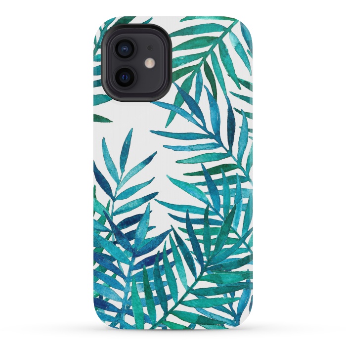 iPhone 12 mini StrongFit Watercolor Palm Leaves on White by Micklyn Le Feuvre