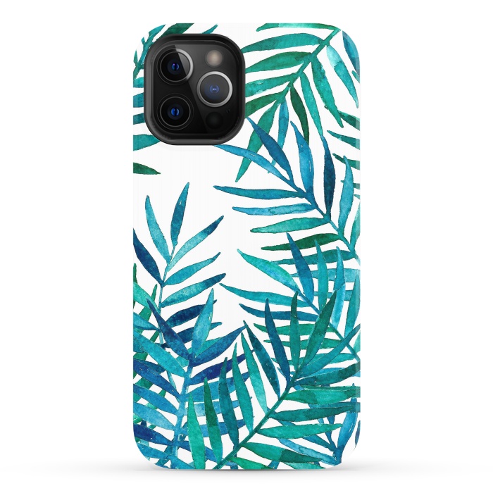 iPhone 12 Pro StrongFit Watercolor Palm Leaves on White by Micklyn Le Feuvre
