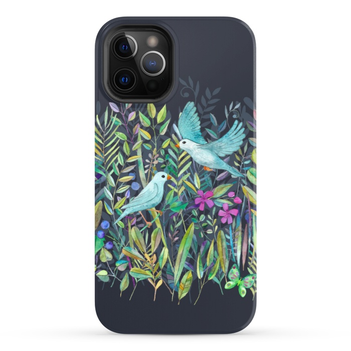 iPhone 12 Pro StrongFit Little Garden Birds in Watercolor by Micklyn Le Feuvre