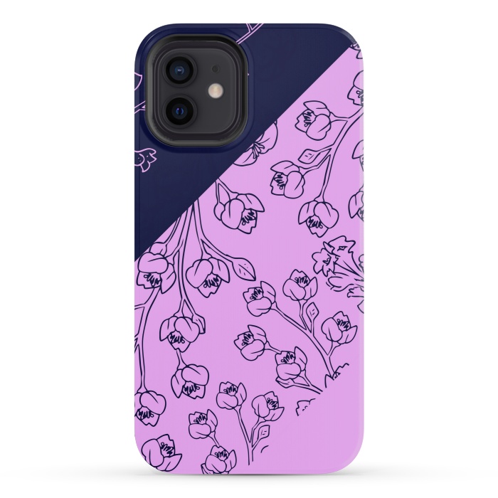 iPhone 12 mini StrongFit PINK BLUE FLORAL PATTERN by MALLIKA