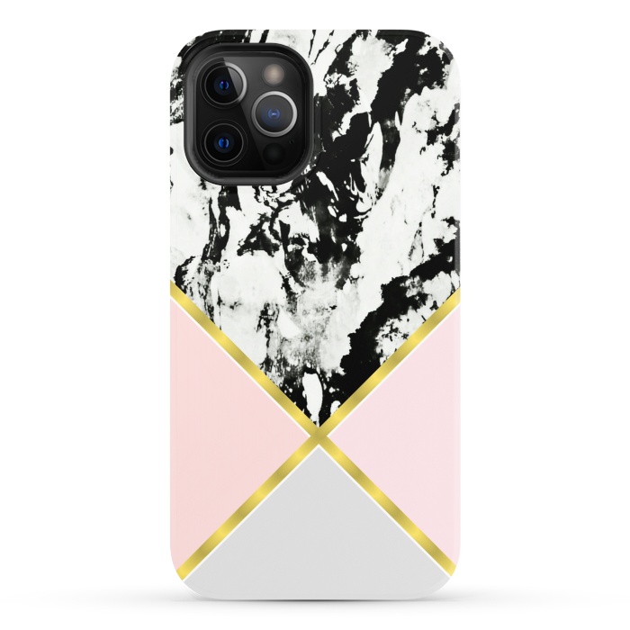 iPhone 12 Pro StrongFit Pink geometric and black marble by Jms