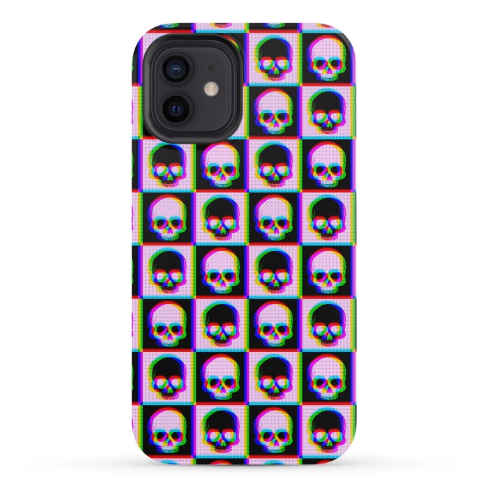 iPhone 12 mini StrongFit Glitch Checkered Skulls Pattern IV by Art Design Works
