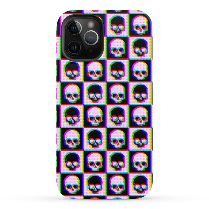 iPhone 12 Pro StrongFit Glitch Checkered Skulls Pattern IV by Art Design Works