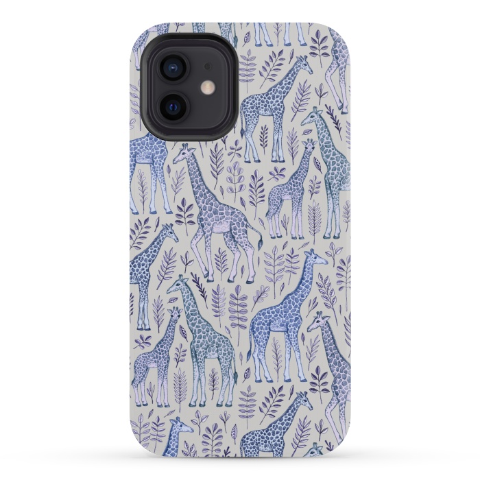 iPhone 12 mini StrongFit Little Giraffes in Blue, Purple and Grey by Micklyn Le Feuvre