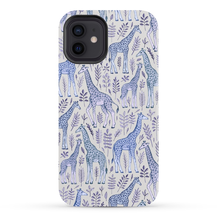 iPhone 12 StrongFit Little Giraffes in Blue, Purple and Grey by Micklyn Le Feuvre