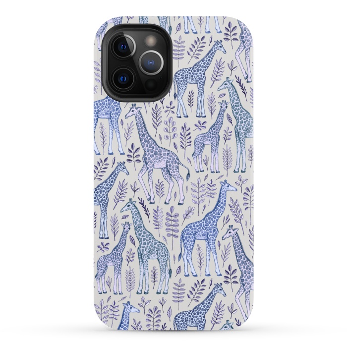 iPhone 12 Pro StrongFit Little Giraffes in Blue, Purple and Grey by Micklyn Le Feuvre