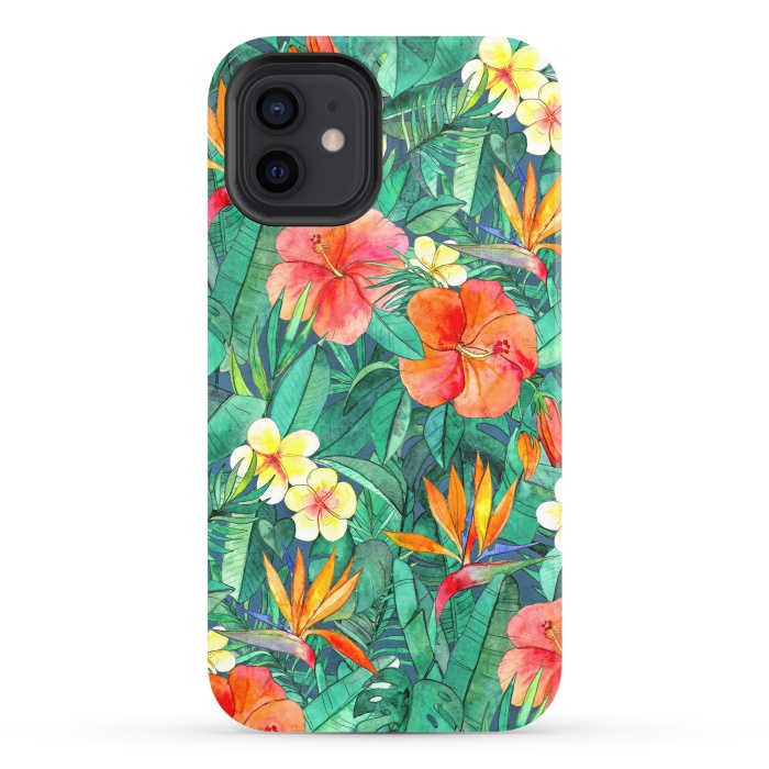 iPhone 12 StrongFit Classic Tropical Garden in Watercolor by Micklyn Le Feuvre