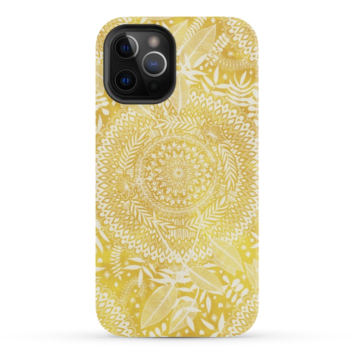 iPhone 12 Pro StrongFit Medallion Pattern in Mustard and Cream by Micklyn Le Feuvre