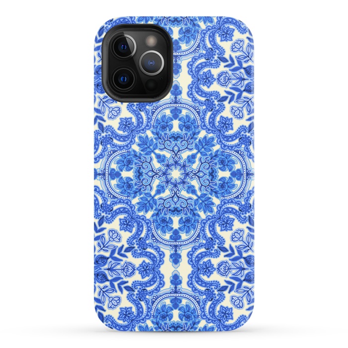iPhone 12 Pro StrongFit Cobalt Blue and China White Folk Art Pattern by Micklyn Le Feuvre