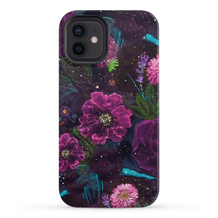 iPhone 12 mini StrongFit Whimsical Watercolor night garden floral hand paint  by InovArts