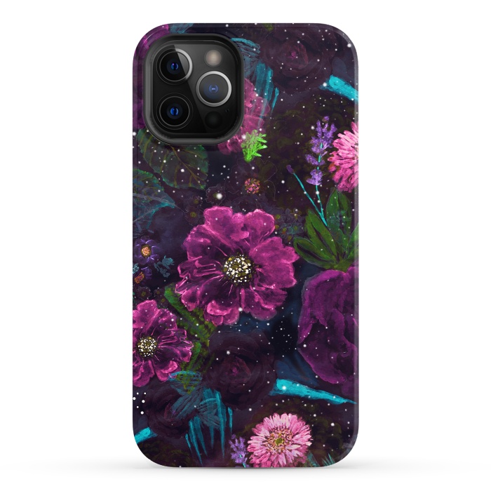 iPhone 12 Pro StrongFit Whimsical Watercolor night garden floral hand paint  by InovArts