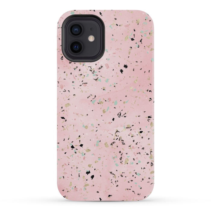 iPhone 12 mini StrongFit Blush and gold marble terrazzo design by InovArts