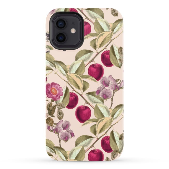 iPhone 12 StrongFit Pink Fruits and Flowers Pattern  by Zala Farah