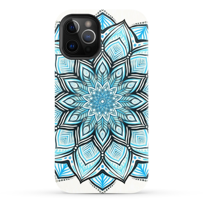 iPhone 12 Pro StrongFit Turquoise Tribal Mandala on White by Micklyn Le Feuvre