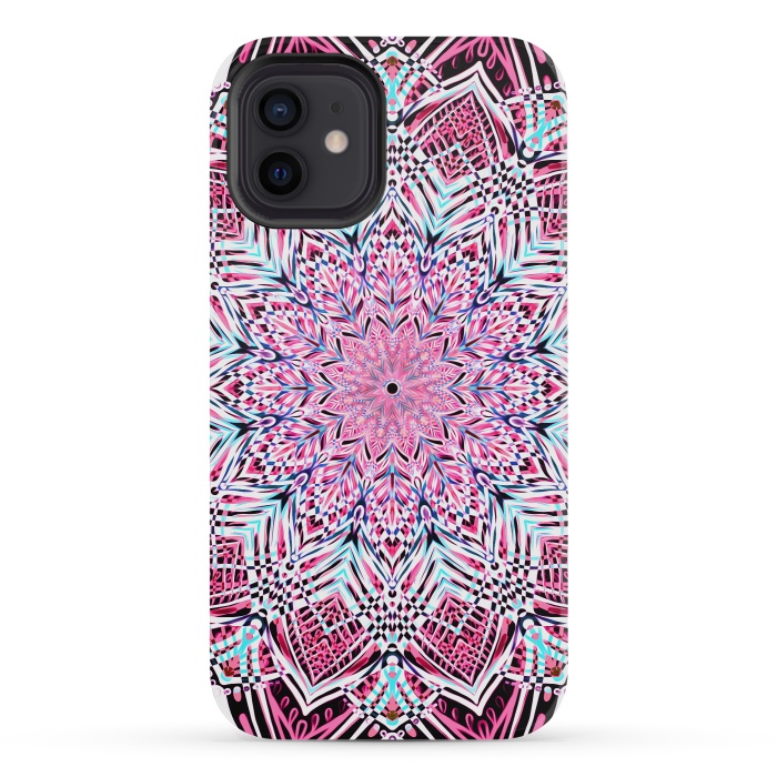 iPhone 12 mini StrongFit Berry Pink Detailed Mandala by Micklyn Le Feuvre