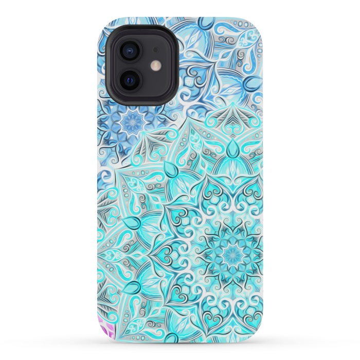 iPhone 12 mini StrongFit Frosted Mandalas in Aqua and Blue by Micklyn Le Feuvre