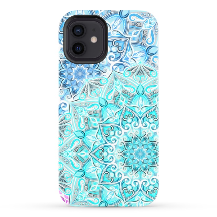 iPhone 12 StrongFit Frosted Mandalas in Aqua and Blue by Micklyn Le Feuvre