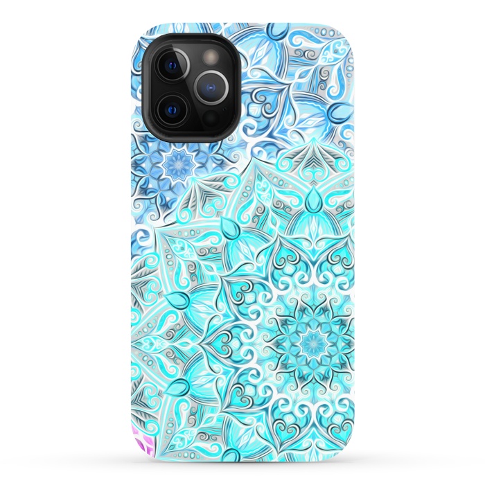 iPhone 12 Pro StrongFit Frosted Mandalas in Aqua and Blue by Micklyn Le Feuvre
