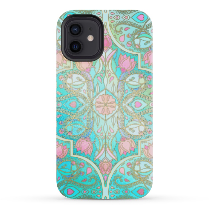 iPhone 12 mini StrongFit Floral Moroccan in Spring Pastels by Micklyn Le Feuvre