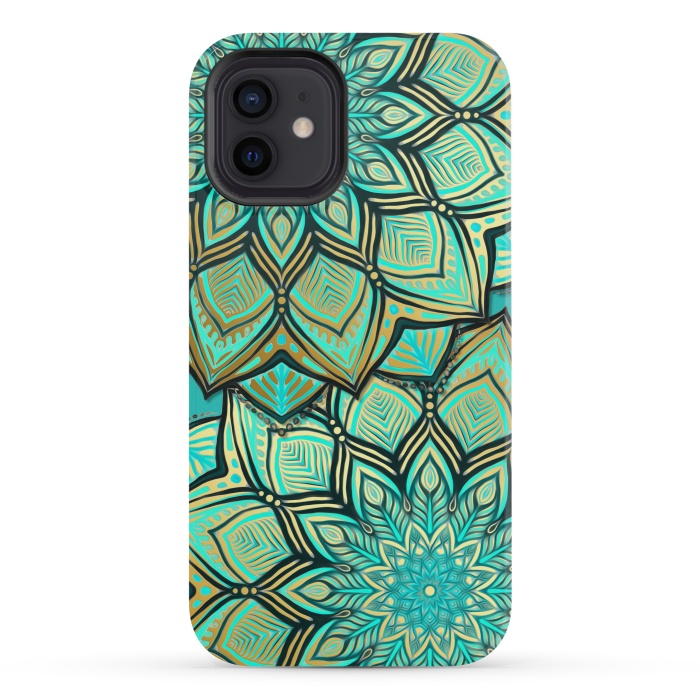 iPhone 12 mini StrongFit Emerald and Teal Gilded Mandala by Micklyn Le Feuvre