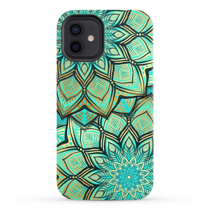 iPhone 12 StrongFit Emerald and Teal Gilded Mandala by Micklyn Le Feuvre