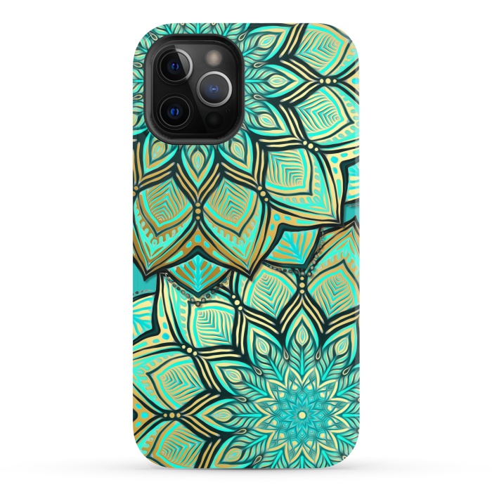 iPhone 12 Pro StrongFit Emerald and Teal Gilded Mandala by Micklyn Le Feuvre