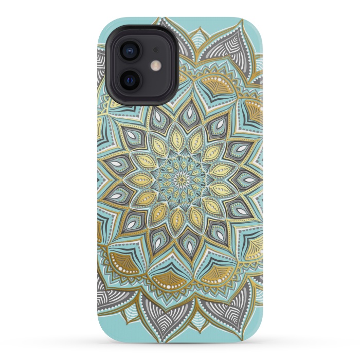 iPhone 12 mini StrongFit Sunny Skies Gilded Lace Medallion by Micklyn Le Feuvre