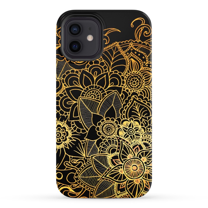 iPhone 12 StrongFit Floral Doodle Gold G523 by Medusa GraphicArt