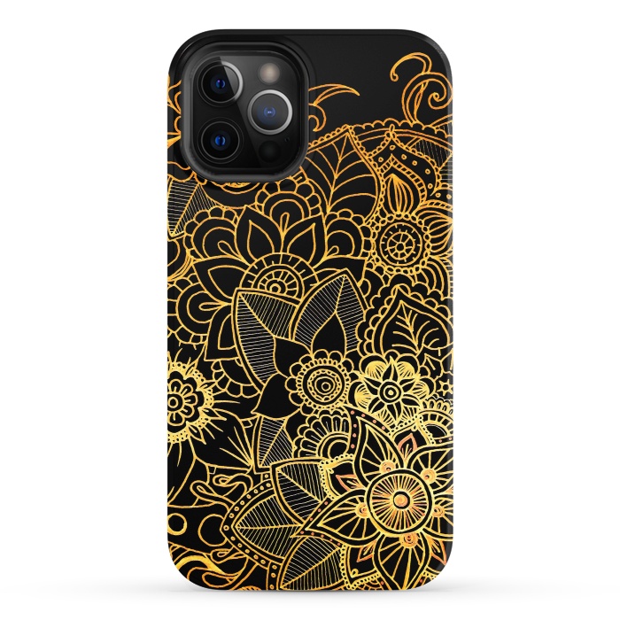 iPhone 12 Pro StrongFit Floral Doodle Gold G523 by Medusa GraphicArt