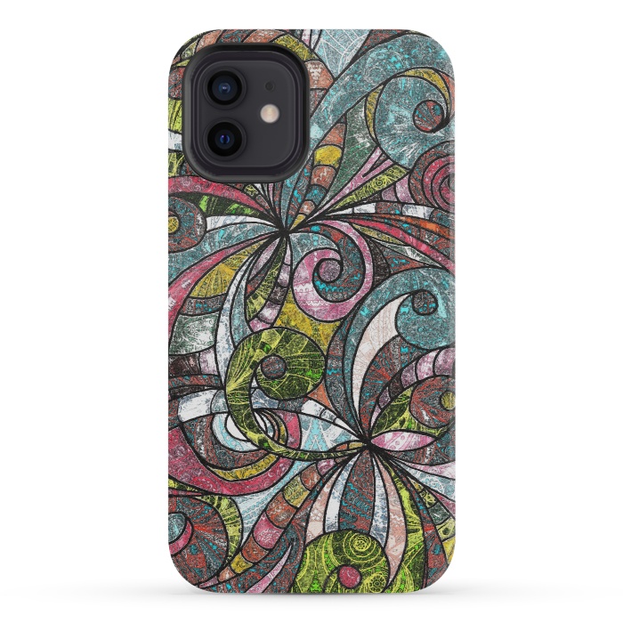 iPhone 12 mini StrongFit Drawing Floral Zentangle G203 by Medusa GraphicArt