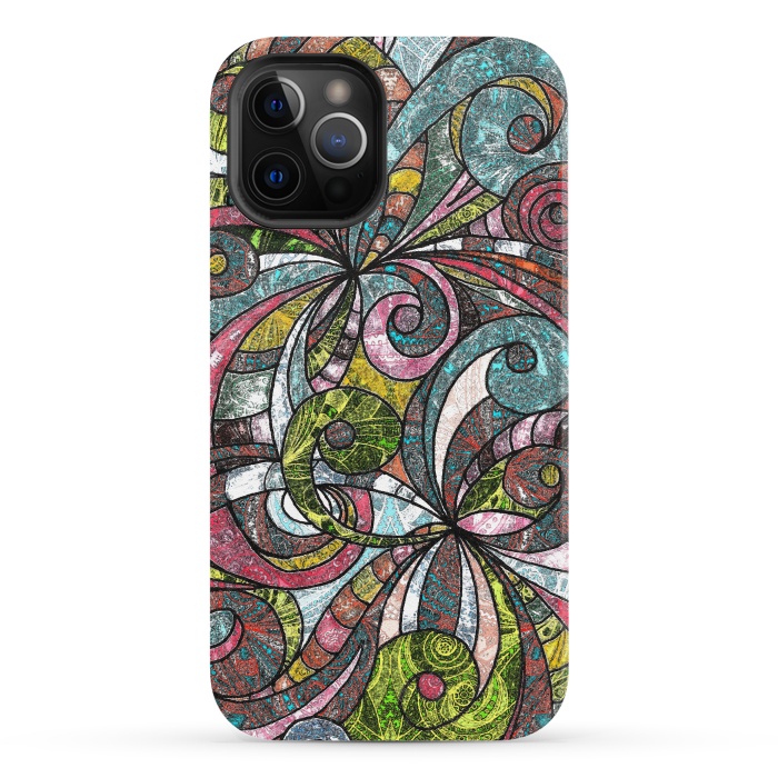 iPhone 12 Pro Max StrongFit Drawing Floral Zentangle G203 by Medusa GraphicArt