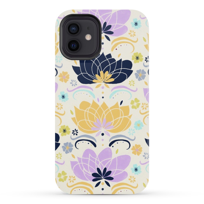 iPhone 12 mini StrongFit Navy & Pastel Floral  by Tigatiga