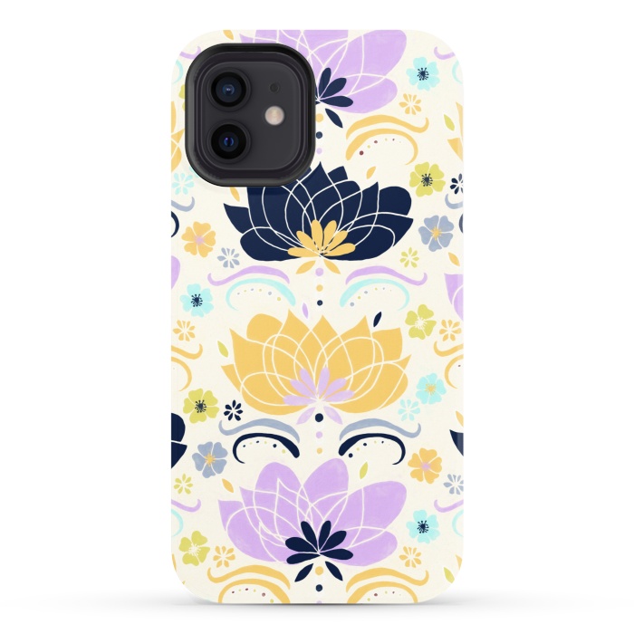 iPhone 12 StrongFit Navy & Pastel Floral  by Tigatiga