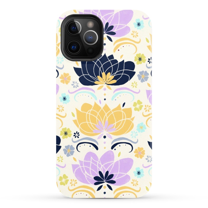 iPhone 12 Pro StrongFit Navy & Pastel Floral  by Tigatiga