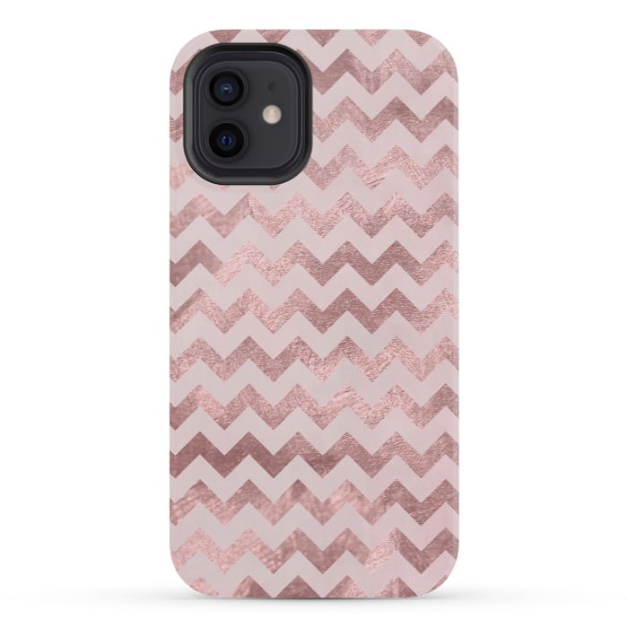 iPhone 12 mini StrongFit Elegant Rose Gold Chevron Stripes 2 by Andrea Haase