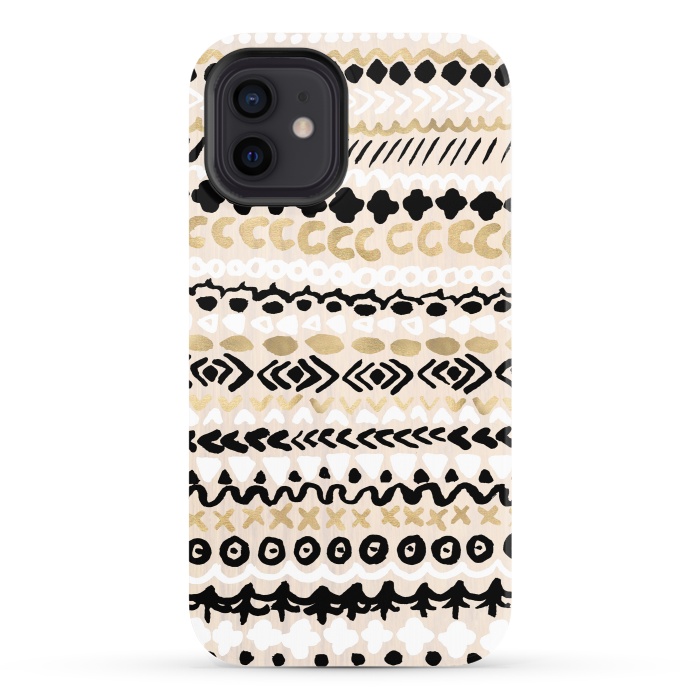 iPhone 12 StrongFit Black, White & Gold Tribal by Tangerine-Tane