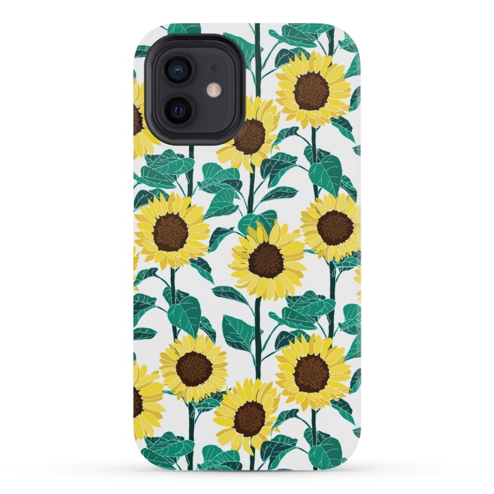 iPhone 12 mini StrongFit Sunny Sunflowers - White  by Tigatiga