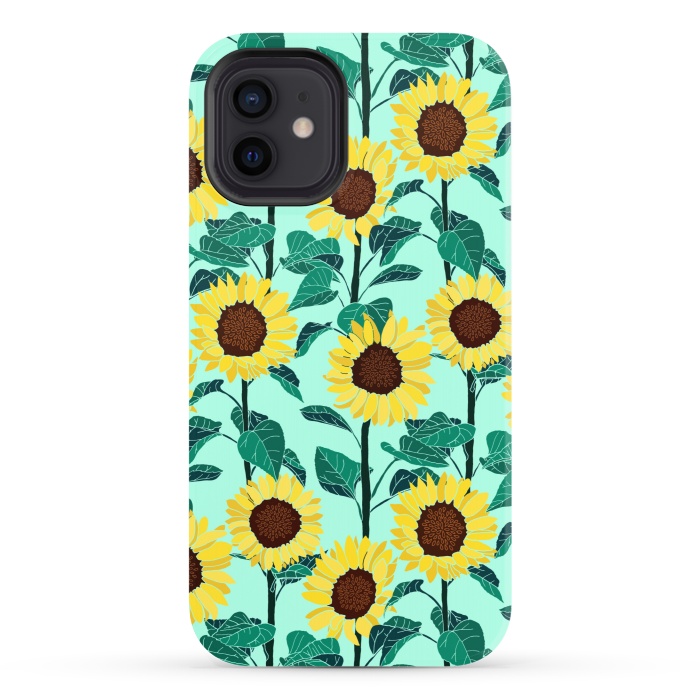 iPhone 12 StrongFit Sunny Sunflowers - Mint  by Tigatiga