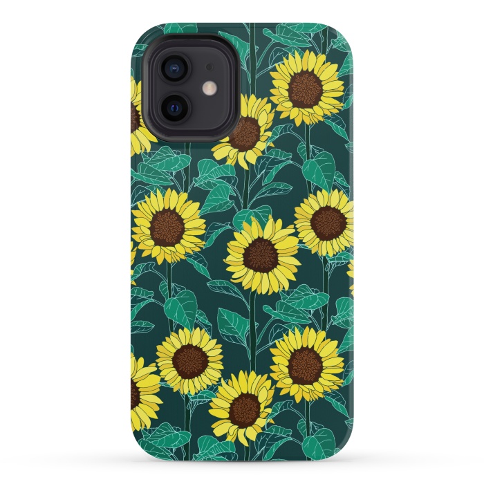 iPhone 12 mini StrongFit Sunny Sunflowers - Emerald  by Tigatiga