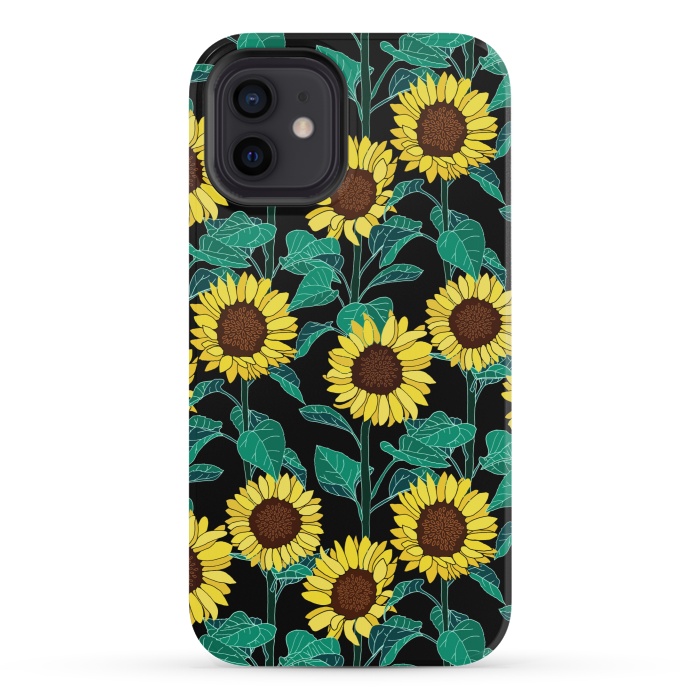 iPhone 12 mini StrongFit Sunny Sunflowers - Black  by Tigatiga