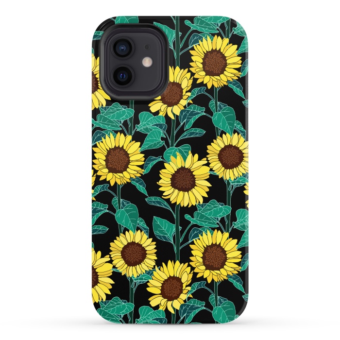 iPhone 12 StrongFit Sunny Sunflowers - Black  by Tigatiga