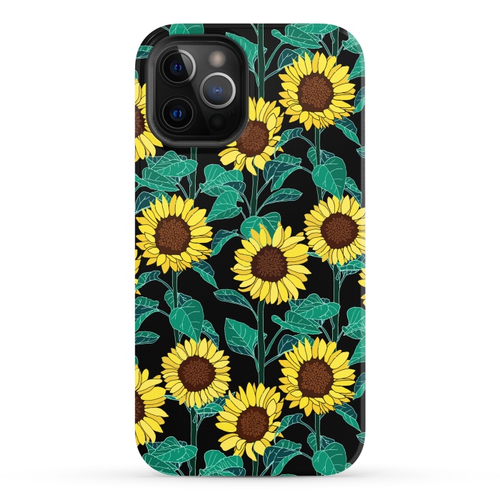 iPhone 12 Pro StrongFit Sunny Sunflowers - Black  by Tigatiga