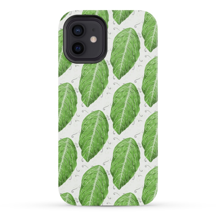 iPhone 12 mini StrongFit Swirly Green Leaf Pattern by Boriana Giormova