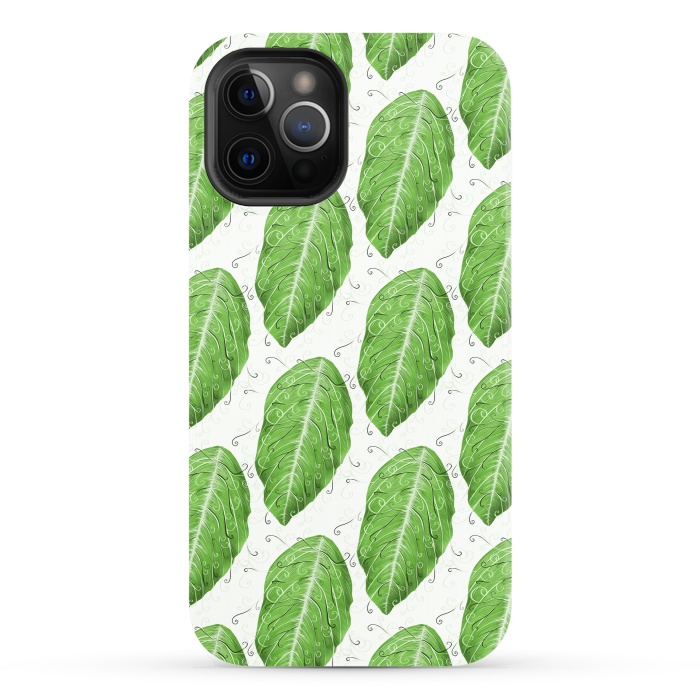 iPhone 12 Pro StrongFit Swirly Green Leaf Pattern by Boriana Giormova