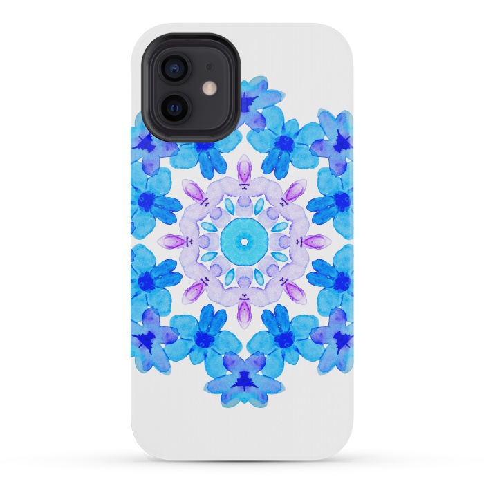 iPhone 12 mini StrongFit Flower Mandala Violet Blue Watercolor Floral Art by Boriana Giormova